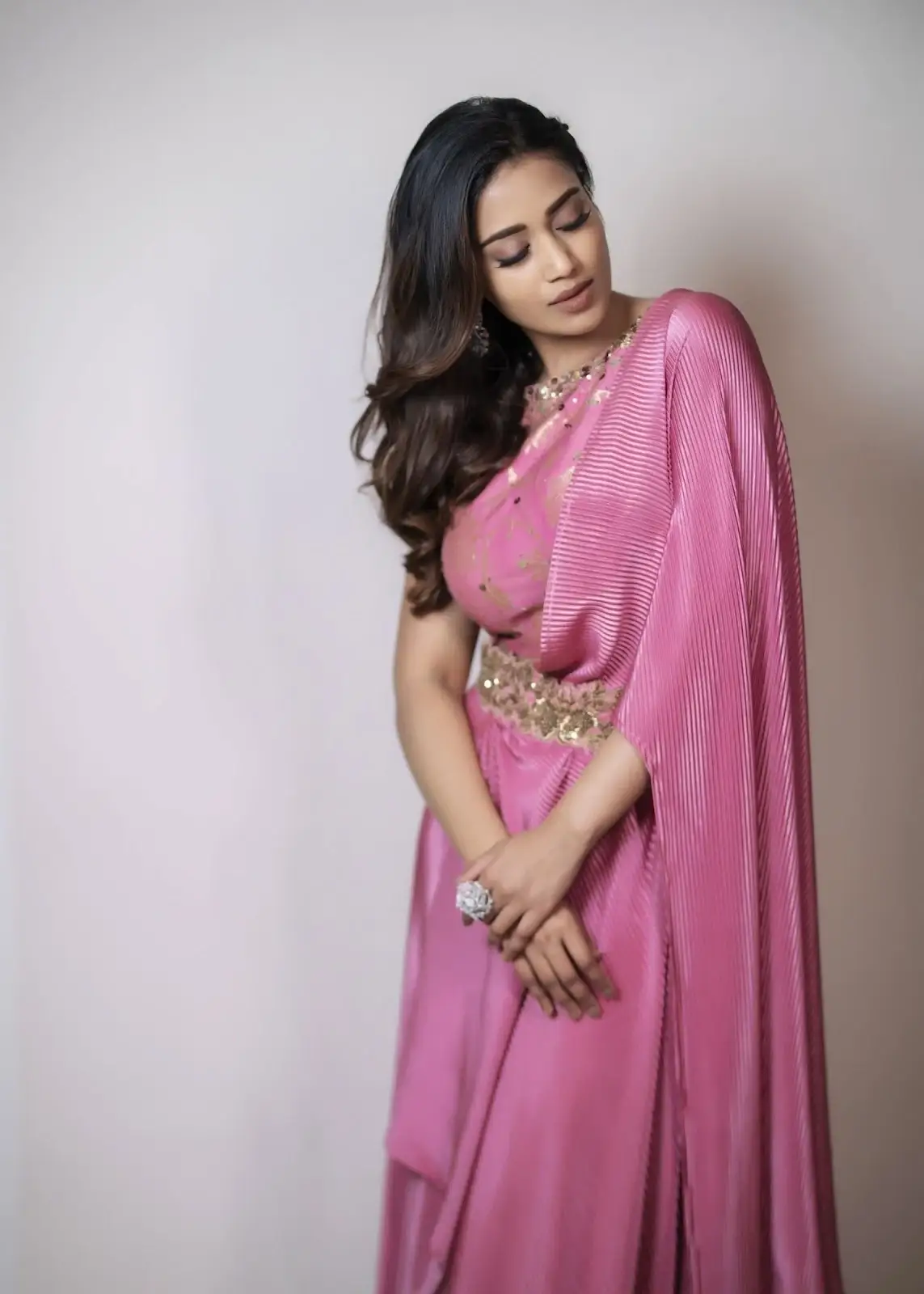 Beautiful Indian Girl Nivetha Pethuraj in Traditional Pink Saree